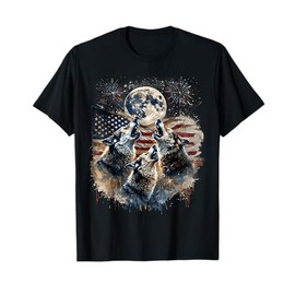 Wolf 4th Of July Howling Wolves Under Moon American Flag T-Shirt
