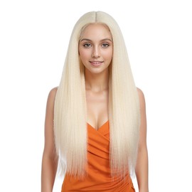 Noble Satr 150% Density 13x4x1 Yaki Synthetic Lace Front Wig Black Long Yaki Straight Hair Glueless Lace Front Wigs for Black Women 26 inch 613#