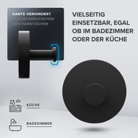 ovimar Danksoya Towel Hooks Set of 2 for Drilling Made of Stainless Steel Black | as Towel Rail | Can Also Be Used as Tea Towel Holder or Jacket Holder