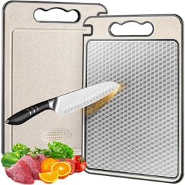 Stainless Steel Cutting Board for Kitchen 15×10 in Double Sided Non-Slip Scratch-Resistant Mesh Design with Juice Groove Food-Grade Wheat Straw PP Large Chopping Board