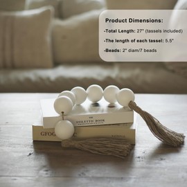 RUIRUICO Extra Large Wood Bead Garland with 2" Diameter Wooden Beads, Wooden Beads Garland with Tassels, Decorative Beads for Farmhouse Decor (White, 27 Inches)