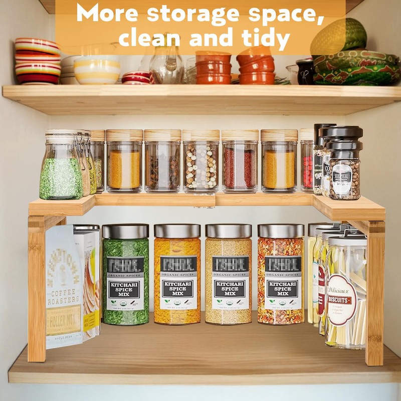 Puosike Spice Racks for Cabinet, Expandable, Spice Rack, Standing Bamboo,