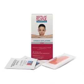 RESTASE | Strisce Depilatorie Viso, 20 pz + 2 Salviette, con Biossido Titanio e Burro karitè