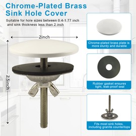 XNTONG - Sink Hole Cover, Sink Overflow Cap, Solid Brass Kitchen Sink Cover, Sink Blanking Cap, for Sink and Bath Overflow Cover, Sink Cover (White)