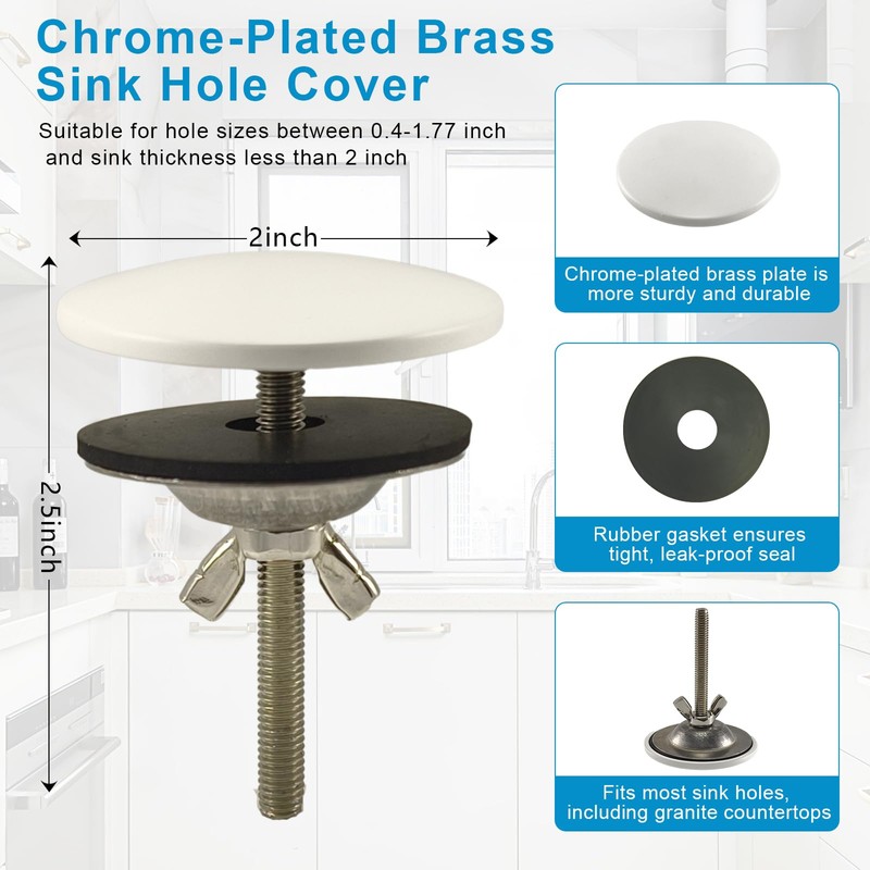 XNTONG - Sink Hole Cover, Sink Overflow Cap, Solid Brass