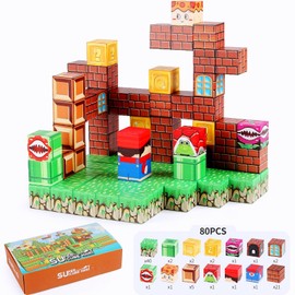 Lnyofz Magnetic Blocks - 80Pcs Build Mine Magnet World Super Bro Adventure Game Set, Magnetic Tiles Building Blocks Toddler Toys STEM Sensory Creative Toys Games for Kids Boys & Girls
