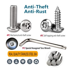 Aootf Anti Theft License Plate Screws -Stainless Steel Plate Screws Tamper Resistant Kits for License Plates Security and Covers