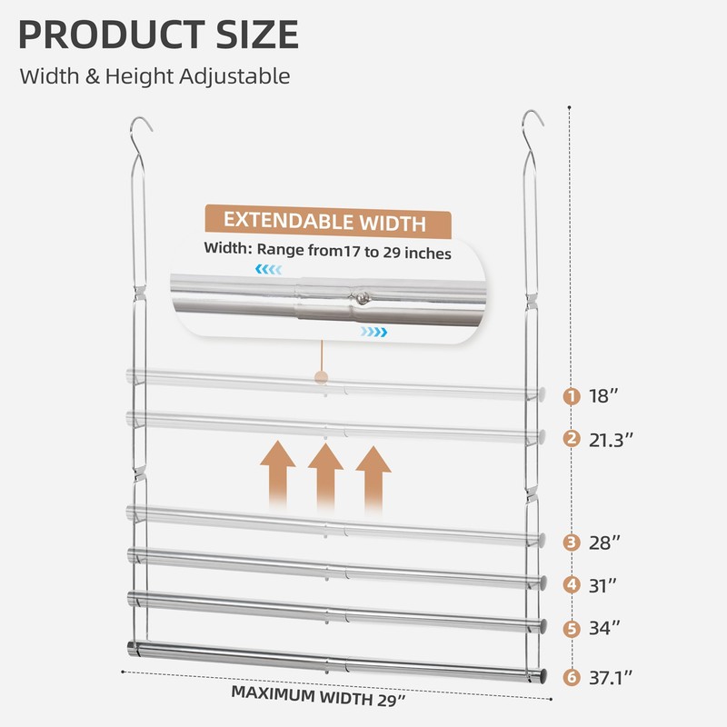 STORAGE MANIAC Hanging Closet Rod, Adjustable Width and Height Closet