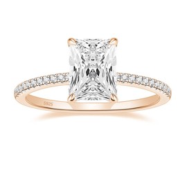 EAMTI 3CT 925 Sterling Silver Rose Gold Engagement Rings Radiant Cut Solitaire Cubic Zirconia CZ Wedding Promise Rings for Her Wedding Band for Women Size 8