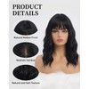 Medium Length Black Wig for Women with Bangs Wavy Hair