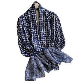 FairyCity Womens Large Mulberry Silk Scarf Stylish Navy Blue Geometric Pattern scarves, Lightweight Print Sunscreen Shawls Wraps