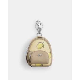 Coach Mini Court Backpack Bag Charm with Lemon Print Sv/Garden Glade Leather NWT
