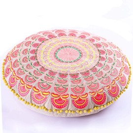 Mandala Life ART Bohemian Round Cushion Cover - 60 cm - Accent Item for Your Living Room Bedroom Seating Area - Floor Cushion Cover