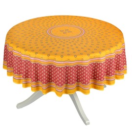 Label France Sormiou Yellow & Red French Acrylic Coated Cotton Wipe-Off 70 inch 180cm Round Tablecloth