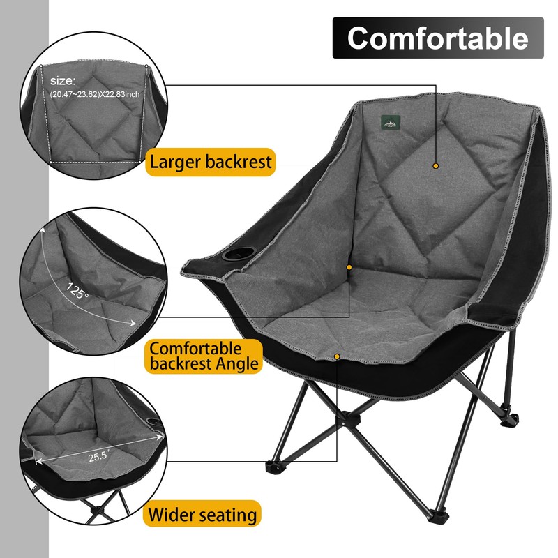 Northroad Oversized Foldable Camping Chair, Outdoor Padded Lawn Chair w/Cup