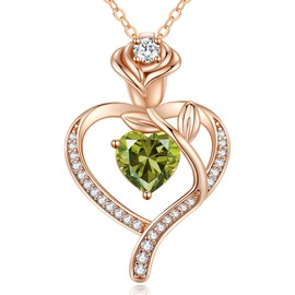 CDE Women's Rose Gold Heart Necklace 925 Sterling Silver Birthstone Gifts for Women with Pendant Jewellery Birthday Christmas Valentine's Day Mother's Day Mum, Sterling Silver