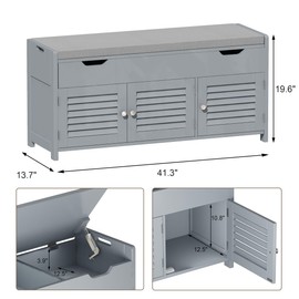 ChooChoo 41.3" Shoe Storage Bench with Lift Top Storage, Entryway Bench with Cushioned Seat, Adjustable Shelf, Shoe Cabinet with Hidden Space, for Entryway, Bedroom, Living Room, Grey