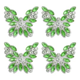 sourcing map 4Pcs Rhinestone Butterfly Patches, Iron-on Beaded Appliques, Bling Clothing Repair Decoration Patches for Hats Shoe Bags DIY Accessories, Dark Green