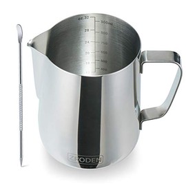 Milk Frothing Pitcher, 32oz Espresso Steaming Pitchers Stainless Steel Milk Coffee Cappuccino Barista Steam Pitchers Milk Jug Cup with Decorating Pen Latte Art