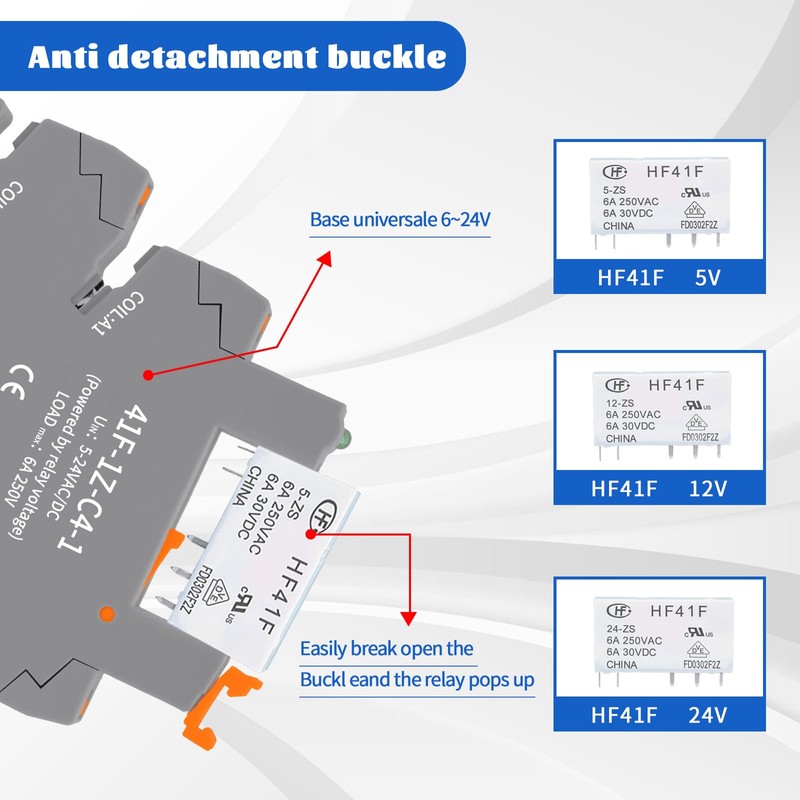 (2pcs) 5V Relays,din Rail,5V Coil dc/ac,Silm,PLC Signal Relay,HF41F/12-ZS 5 Pin