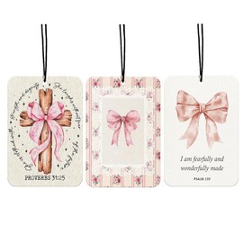 Cross Bows Christian Car Air Freshener Hanging 3Pcs Vintage Bows Bible Verses Car Accessories Interior, PROVERBS 31:25 Coquette Bows Cars Mirror Decor Cross Religious Gifts for Women Men(Lavender)