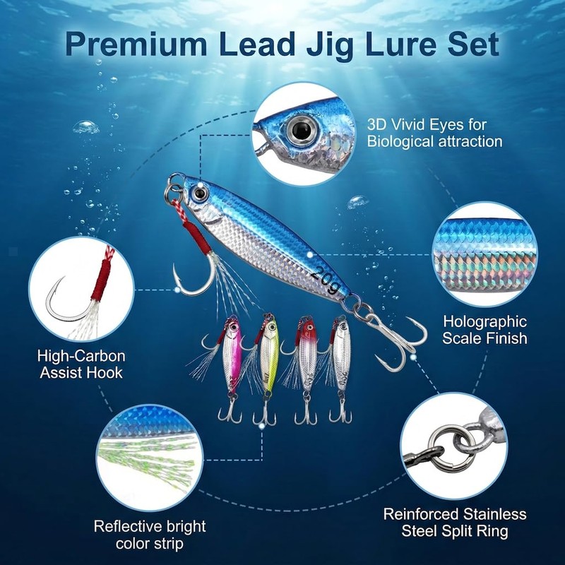 5PCS Sea Fishing Lures 20g Metal Fishing Spinners Tackle with