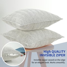 Black and White Sofa Pillow Covers 18x18 Pack of 2 ZigZag Textured Pillowcase Chevron Weave Pattern Velvet Soft Chenille Modern Mid Century Elegant Herringbone Cushion Case For Living Room Couch, Bed