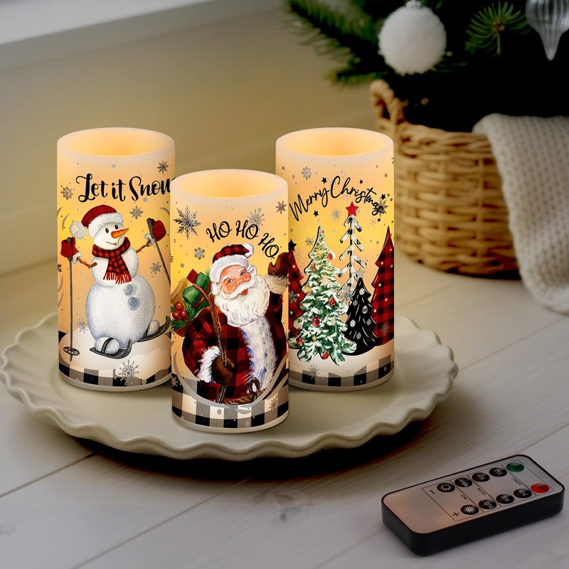 Retisee 3 Pcs Christmas LED Flameless Candles with Remote Timer