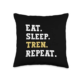 Eat Sleep Tren Repeat - Funny Workout Saying Eat Sleep Tren Repeat Funny Workout Gym Bodybuilder Throw Pillow, 16x16, Multicolor
