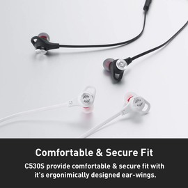 Phiaton C530S In Ear Stereo Earbuds Headphones Wired Earphones with Microphone and Controller, Extra Bass, White