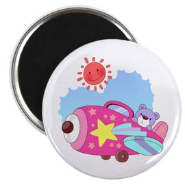CafePress Toy Plane Teddy Bear Sun Magnets 2.25" Round Magnet, Refrigerator Magnet