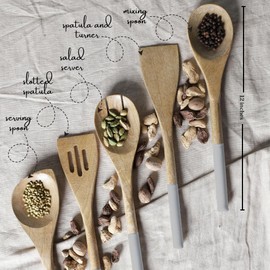 The Art Box Wooden Utensil Set – 5-Piece Acacia Wood Cooking Spoons & Spatulas Non-Stick Kitchen Tools Comfortable Grip BPA-Free Ideal for Cooking and Serving