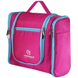 Hanging Toiletry Bag Extra Large Capacity | Premium Travel Organizer Bags For Men And Women | Durable Waterproof Nylon Bathroom, Shower, Makeup Bag For Toiletries, Cosmetics, Brushes, Shampoo (Pink)