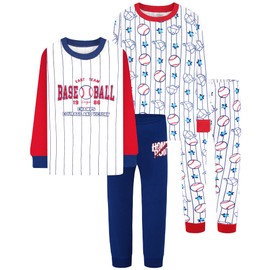 DAUGHTER QUEEN Boys Pajamas Size 6 Pjs for Boys 6t 100% Cotton Long Sleeve Pj Sets Toddler Kids Cozy Sleepwear Baseball Jammies Night Clothes Small 6X 5-6 Years Old