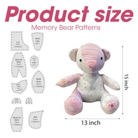 10 Pcs Memory Bear Patterns for Easy Sewing Template, Acrylic Material Ruler Set for Beginners with Instructions, Preserve Your Memories, Large Stencil for Home Cutting & Quilting Art Craft, L 15 Inch