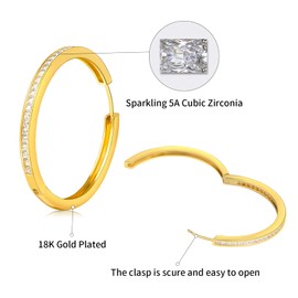 Beutirer Hoop Earrings 925 Silver Women's Earrings, 18 K Gold-Plated 5A Cubic Zirconia Hoop Earrings with Stud Earrings, S925, Mother's Day, Birthday, Wedding, Anniversary Gift for Women Girls, White