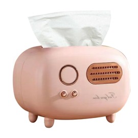 Tissue Box Plastic Retro 17 x 12 x12 cm Radio Shape Rectangular Cover Vintage Tissue Box Holder Minimalist for Bathroom Living Room Bedroom Nightstand Desk Table(Pink)