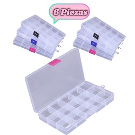 6 Piezas Caja Organizadora de15 divisiones Para Decoración De Uñas Arete.con Compartimentos Ajustables