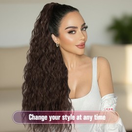 Doxken Long Corn Wave Ponytail Extension Curly Wrap Around Clip on Ponytails for Women Heat Resistant Synthetic Clip in Pony Tails Hair Extensions for Daily Party Use (22 Inch, Natural Brown)
