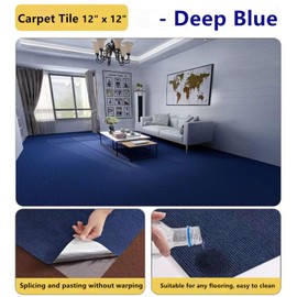 Self Adhesive Carpet Floor Tiles Anti-Slip, Easy to Peel and Stick Squares Carpet Tile - 12 Tiles/12 sq Ft