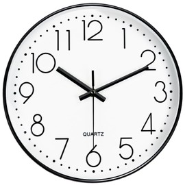 Mabpedo Silent Wall Clocks Battery Operated 8 Inch, Analog Wall Clock with Oversized Number Tempered Glass Clock Face, Black Quartz Non Ticking Wall Clocks for Living Room Bedroom Kitchen Office