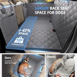 Back Seat Extender for Dogs, Hard Bottom Dog Car Seat Cover for Back Seat, Backseat Extender for Dogs Supports 420lbs, Waterproof Dog Hammock for Car, SUV, Truck Grey