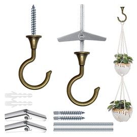 Evsteluo Large Swag Hooks for Ceiling - Heavy Duty Hooks for Hanging Plants and Chandeliers, Ideal for Cavity Wall Fixing and Ceiling Installation (2, Antique Brass)