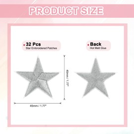 sourcing map 32Pcs Iron on Star Patches, Sew on Star Embroidered Patches, Decorative Repair Patch Applique for DIY Crafts Backpacks Bags Hats Clothes, 45mm Silver
