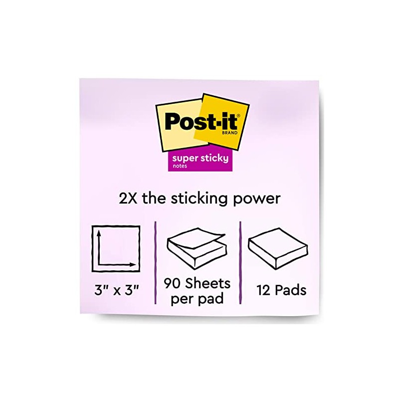 Post-it Super Sticky Notes, 2x Sticking Power, 7.6 x 7.6