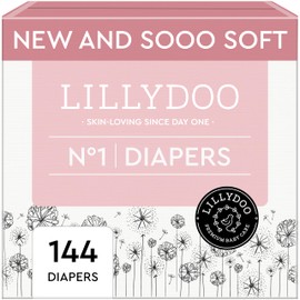 LILLYDOO Baby Diapers - Size 1 (4-11 lbs), Monthly Supply (144 Count), Leak Protection, Skin-Friendly, Ultrasoft, Perfume- & Chlorine-Free, Hypoallergenic, dermatologically Tested, Oeko-TEX®