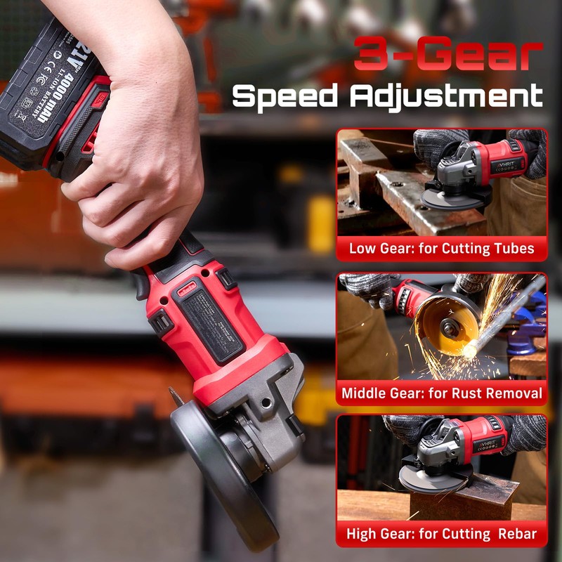 Cordless Angle Grinder 4-1/2 inch, 21V Battery Grinder with 800W