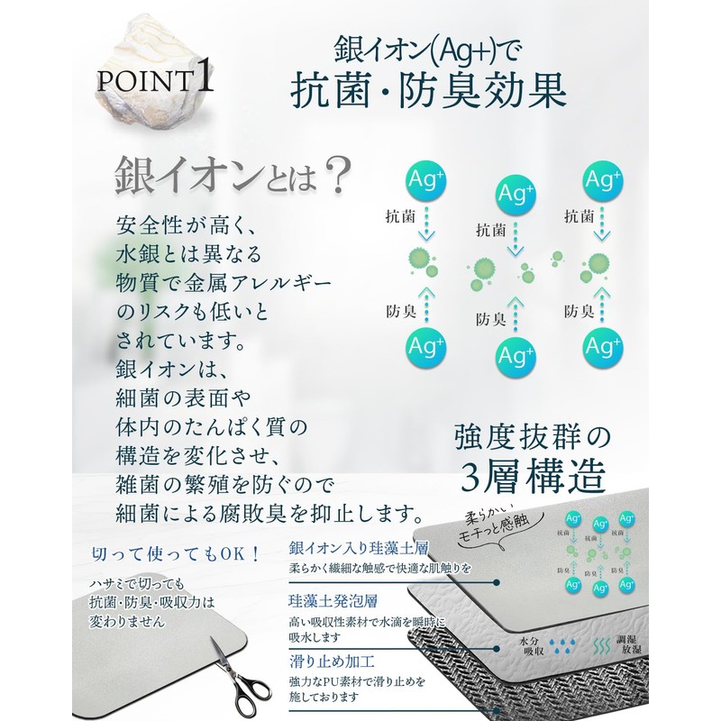 Dish Drying Mat, Diatomaceous Earth, Silver Ion, Made in Japan,