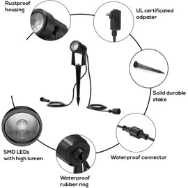 Banord Outdoor Landscape Lighting, 4 Pack Low Voltage LED Outdoor Spot Lights with Transformer, IP65 Waterproof, 2700K Warm White for Yard, Garden, Lawn, Plants