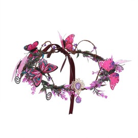 Flower Crown for Women, Adjustable Hair Accessories Butterfly Floral Crown with Crystal Rhinestone Headpiece Handmade Hairbands Floral Crown for Girls (Purple, Adjustable)